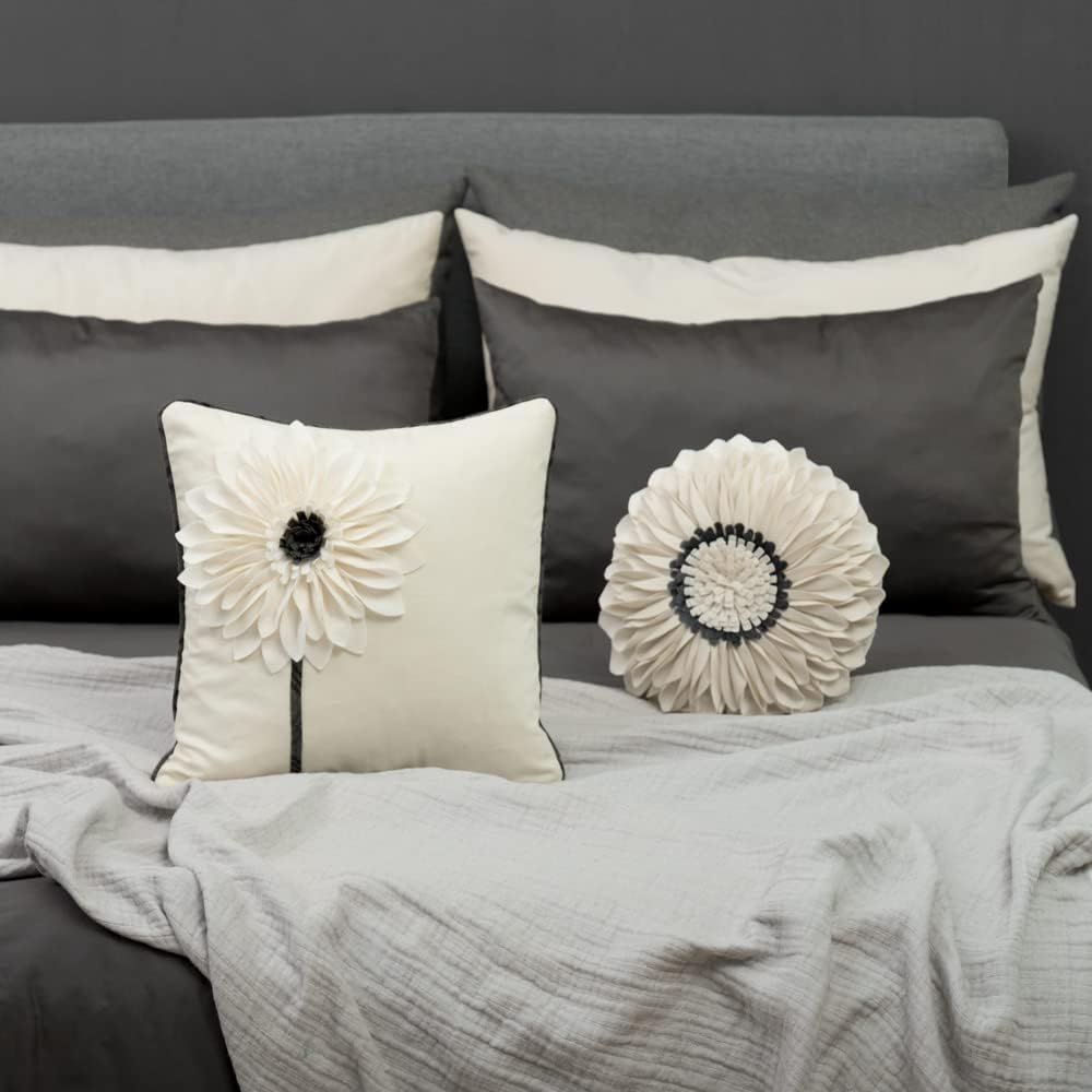 VG|creamy-white|Decorative Flower Throw Pillow Cover 3D Sunflower Pillow Case Velvet Cushion Floral Pillowcase for Bed Living Room Couch Chair