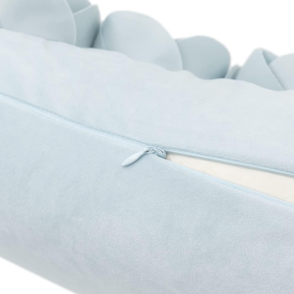 VG|sky-blue|3D Flower Throw Pillow Cover Handmade Floral Soft Velvet Lumbar Cushion for Bed Living Room Chair Couch Decor Gold