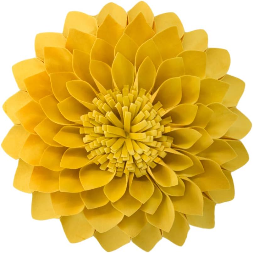 VG|gold-yellow|3D Flower Throw Pillow Cover Decorative Round Cushion Floral Accent Pillowcase for Bedroom Living Room Bed Couch Pink Velvet