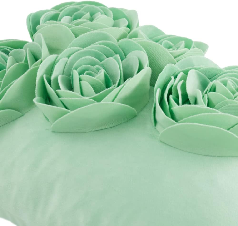 VG|mint-green|3D Flower Throw Pillow Cover Handmade Floral Soft Velvet Lumbar Cushion for Bed Living Room Chair Couch Decor Gold
