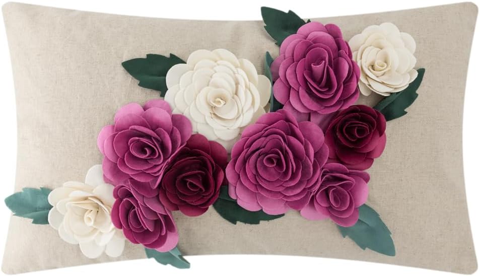 VG|rosered|3D Flower Throw Pillow Cover