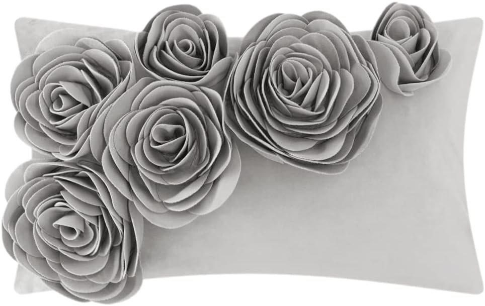 VG|gray|3D Flower Throw Pillow Cover Handmade Floral Soft Velvet Lumbar Cushion for Bed Living Room Chair Couch Decor Gold