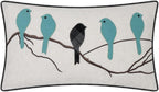 VG|teal-blue-gray-plaid-birds-on-branch|Cute Birds Throw Pillow Cover Lumbar Accent Cushion Embroidered Pillowcase for Home Sofa Bed Living Room Dark Blue Orange Beige