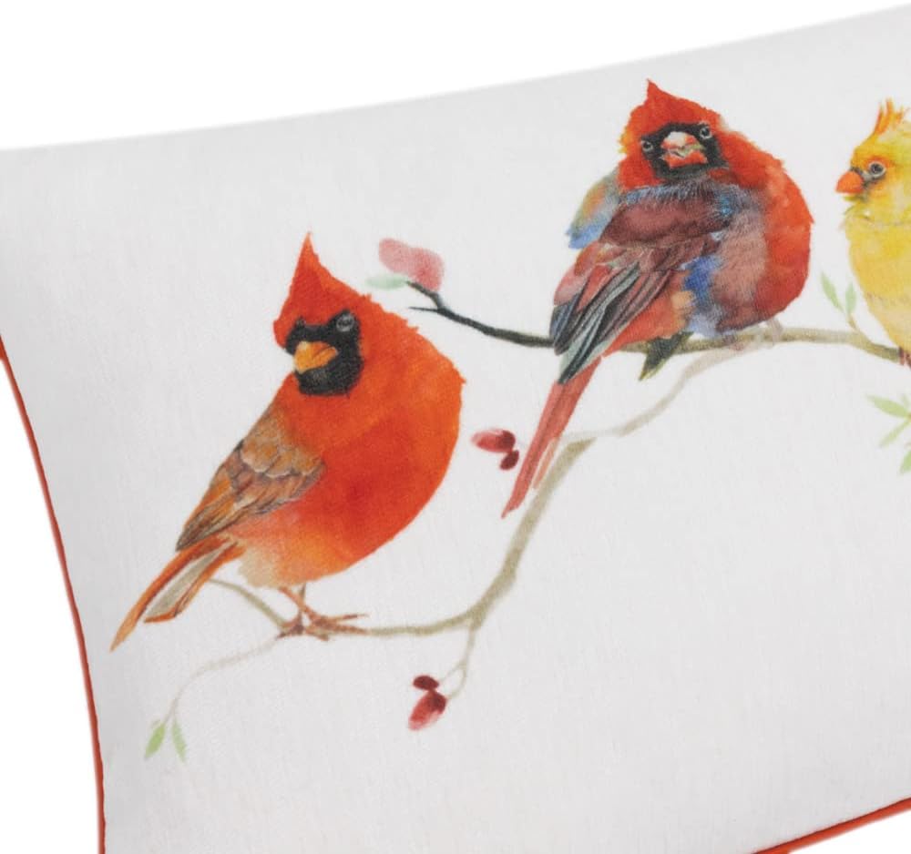 VG|white-orange-with-4-birds|Cute Birds Throw Pillow Cover Lumbar Accent Cushion Embroidered Pillowcase for Home Sofa Bed Living Room Dark Blue Orange Beige