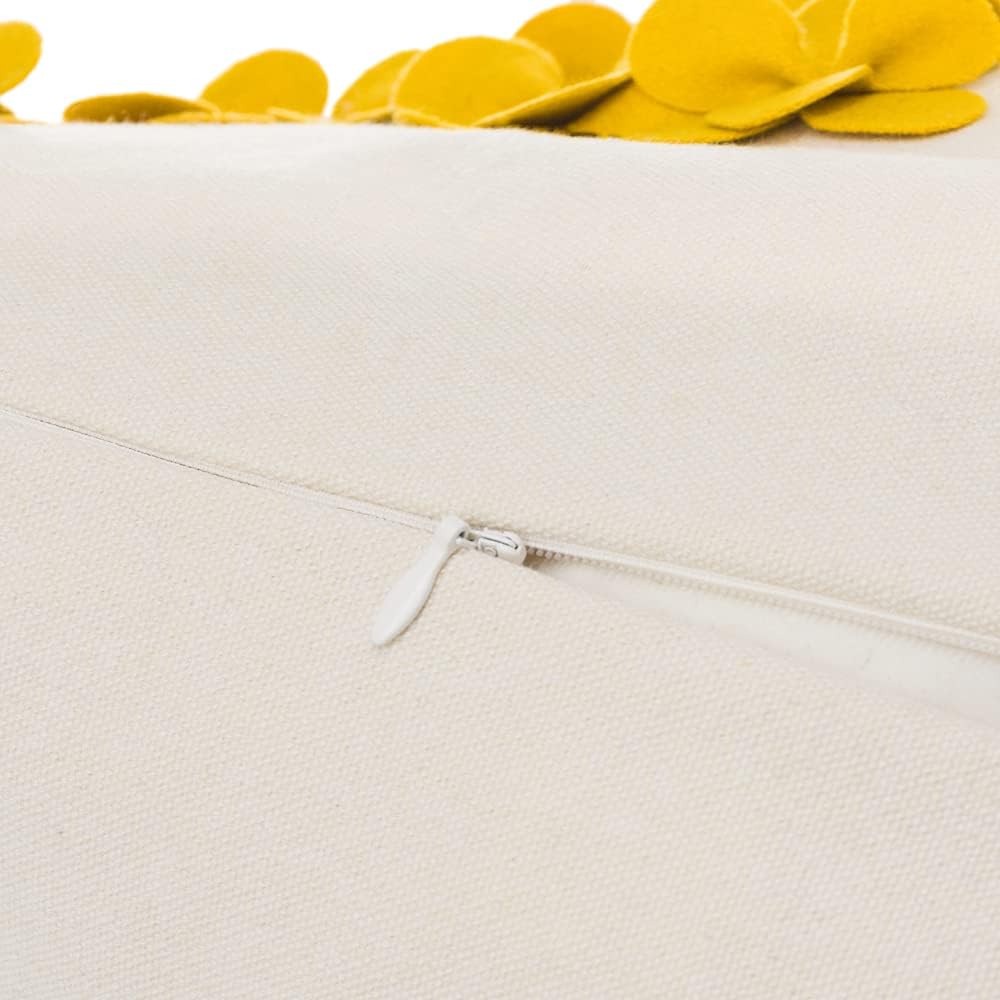 VG|yellow|Handmade 3D Flower Throw Pillow Covers Decorative Aesthetic Floral Accent Pillow Cases Stereo Cushion for Couch Living Room Bed Chair Decor Beige