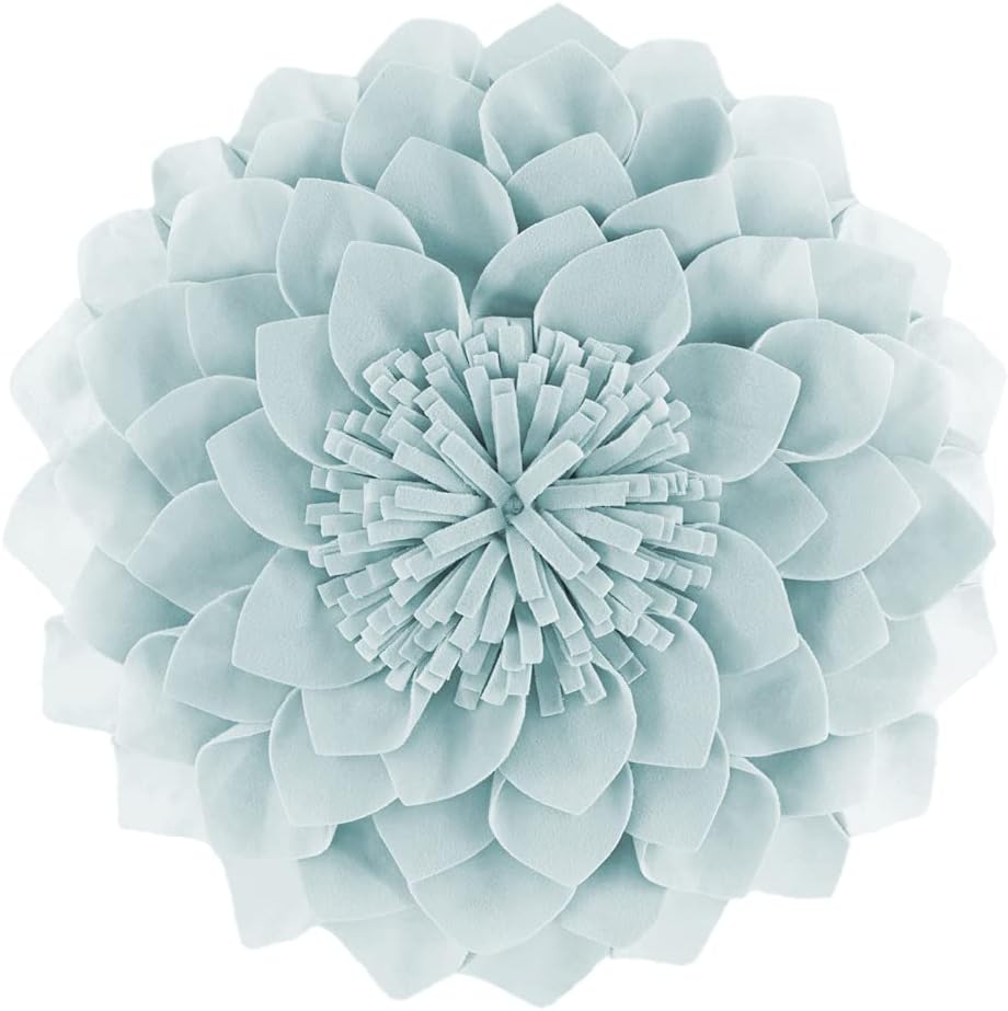 VG|sky-blue|3D Flower Throw Pillow Cover Decorative Round Cushion Floral Accent Pillowcase for Bedroom Living Room Bed Couch Pink Velvet