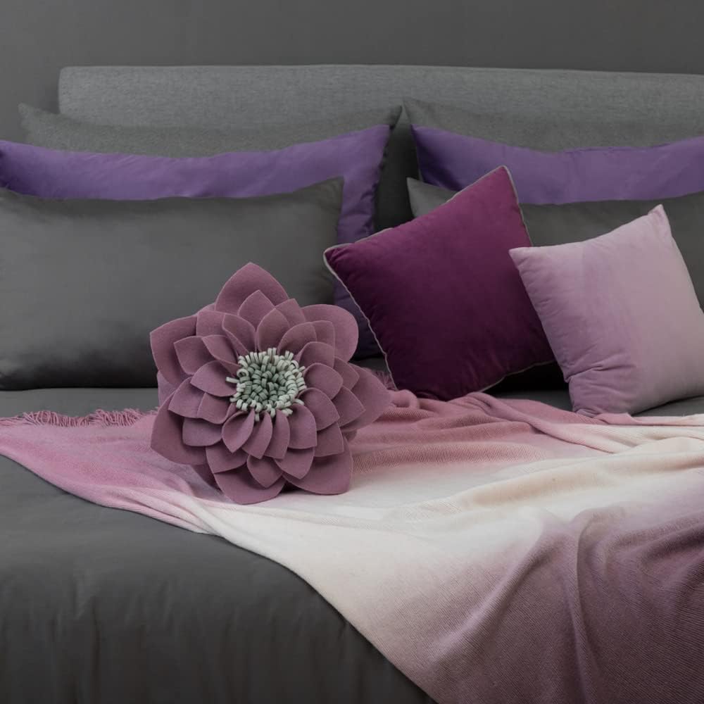 VG|purple|3D Flower Throw Pillow Decorative Accent Pillow Round Cushion for Sofa Couch Chair Bedroom Home Decor
