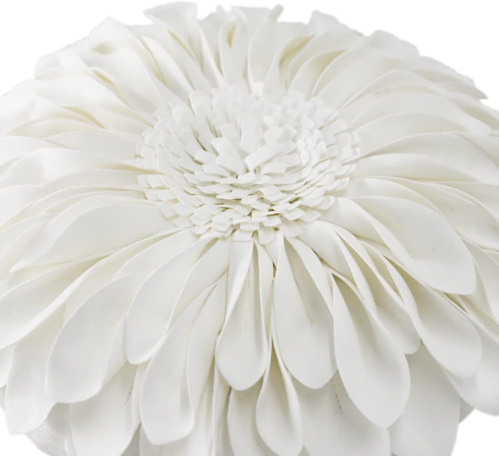 3D Flower Throw Pillow Covers Decorative Aesthetic Sunflower Accent Pillow Cases Handmade Pillowcase Round Cushion for Car Bedroom Bed Couch Chair with Insert White