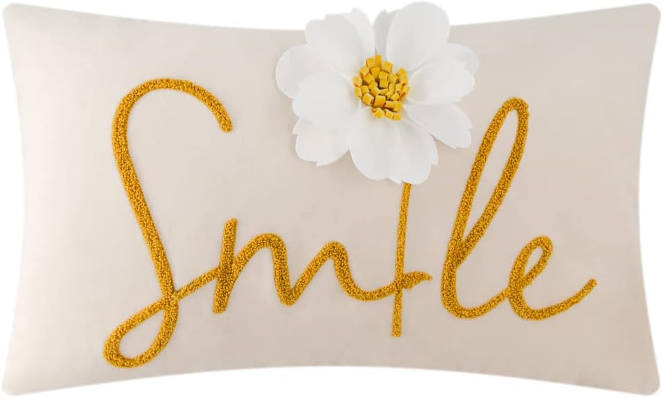3D Flower Lumbar Throw Pillow Covers White - Smile-beige