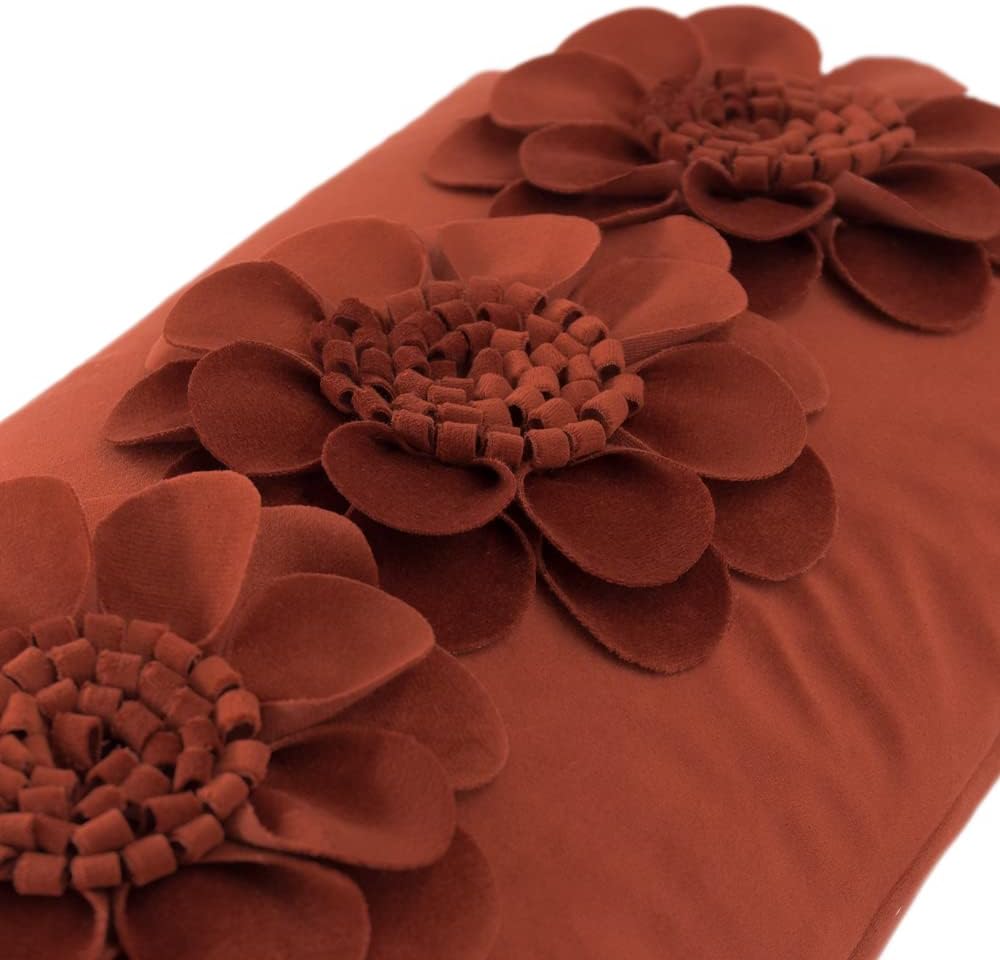 VG|rust-red|3D Flower Throw Pillow Cover