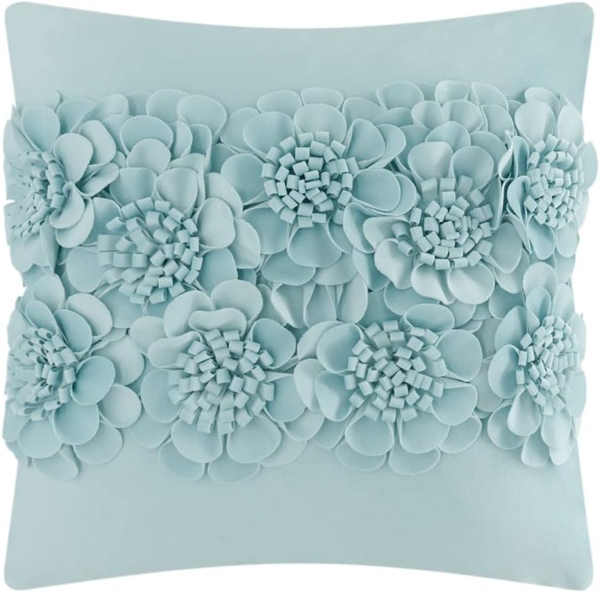 Handmade 3D Flower Throw Pillow Cover - Blue