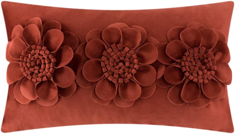 VG|rust-red|3D Flower Throw Pillow Cover