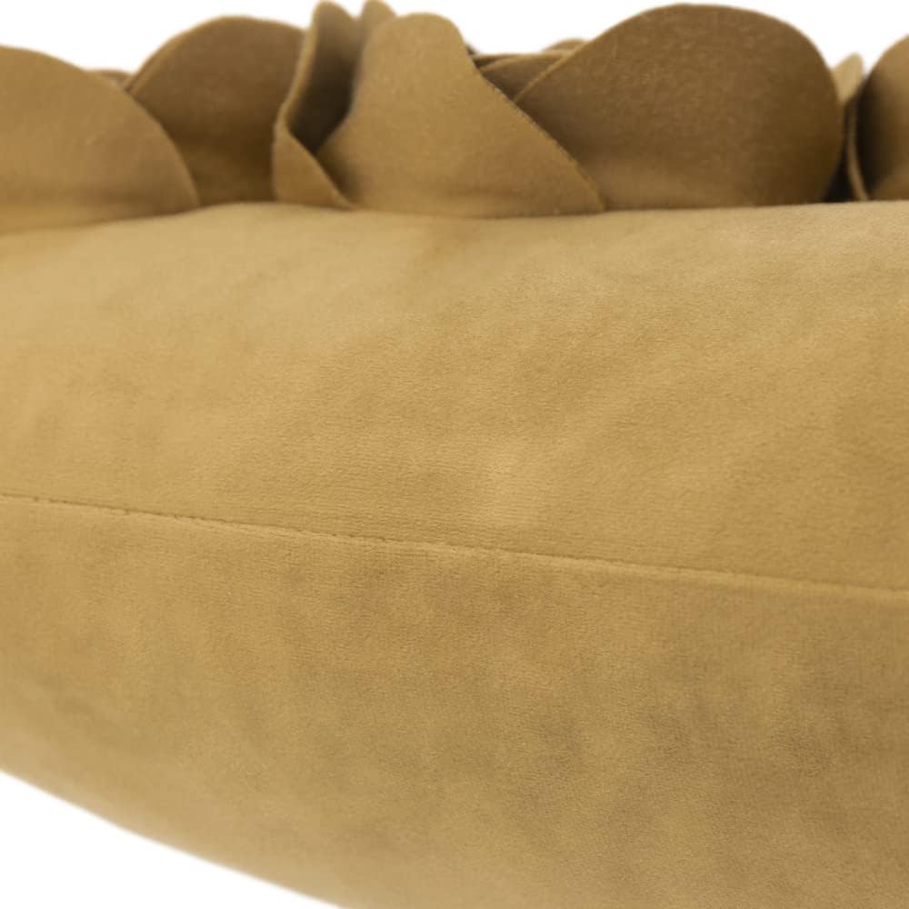 VG|golden-brown|3D Flower Throw Pillow Cover Handmade Floral Soft Velvet Lumbar Cushion for Bed Living Room Chair Couch Decor Gold