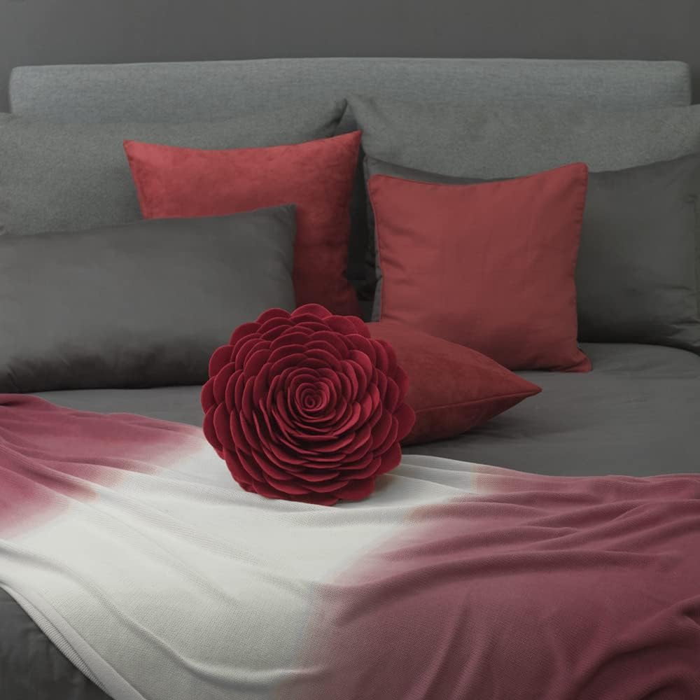 Handmade 3D Flower Throw Pillow Round Cushion