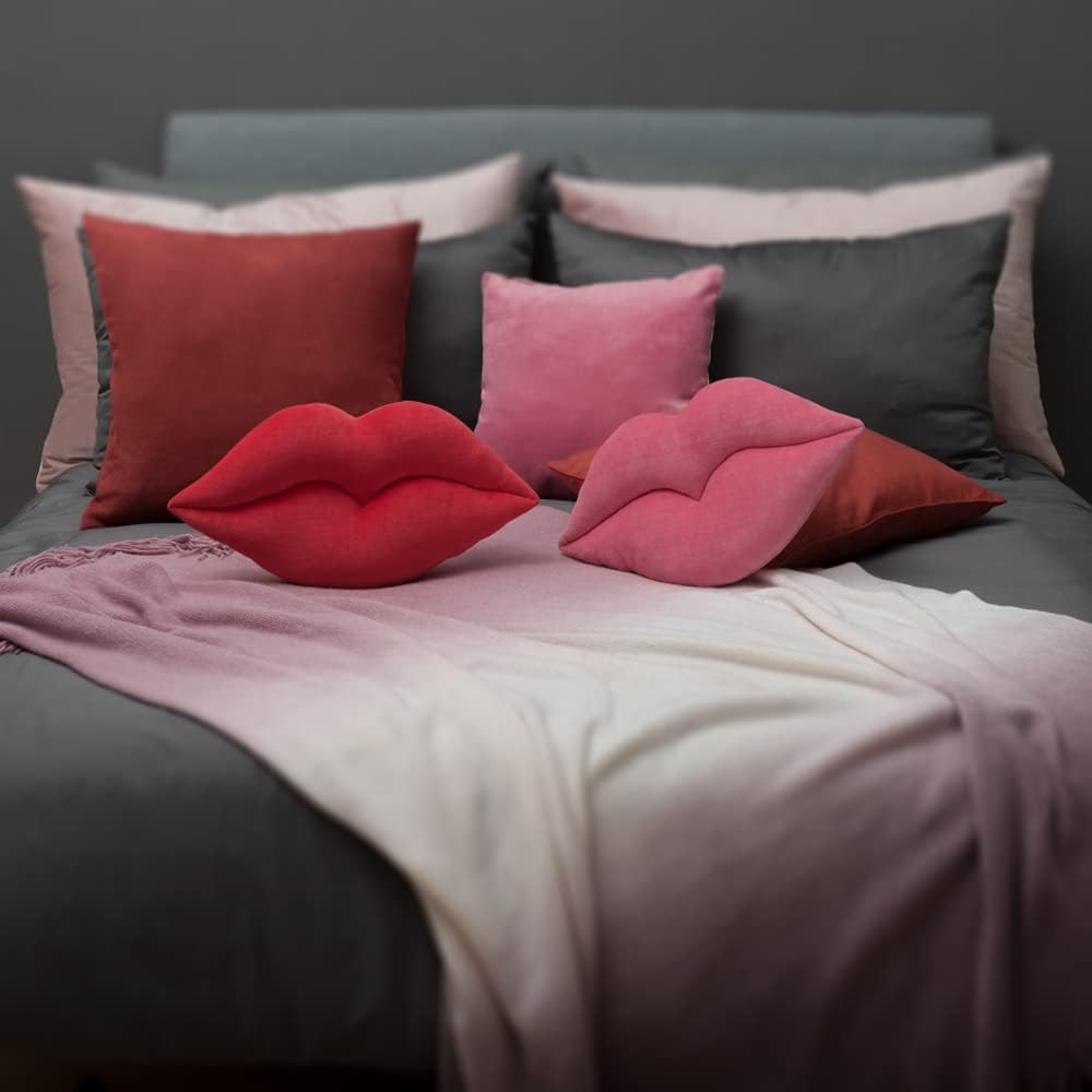 VG|red-new|3D Lip Throw Pillow Cute Decorative Pillow Soft Cushion for Sofa Couch Bed Home Decor Girls