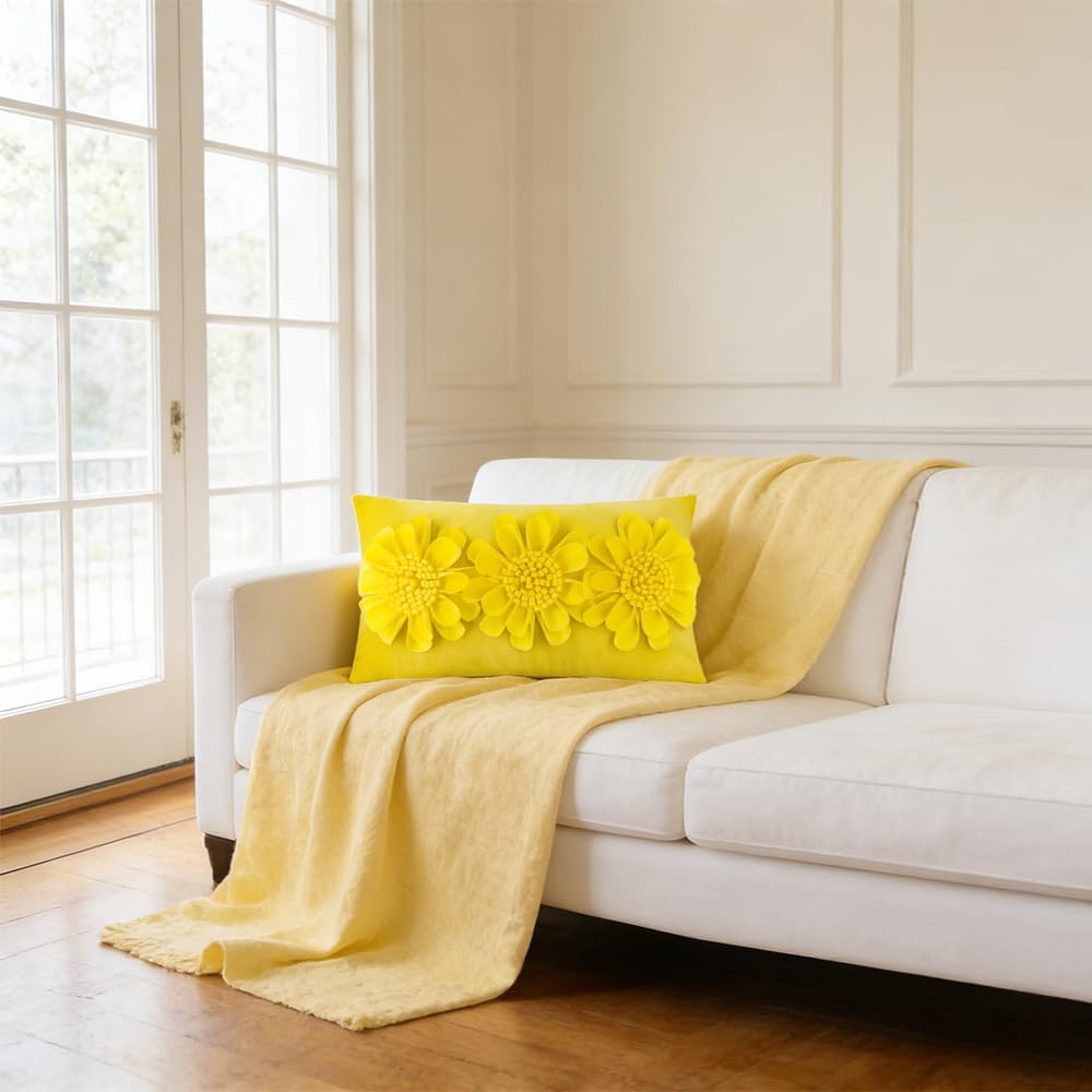 VG|sunbeam-yellow|3D Flower Throw Pillow Cover