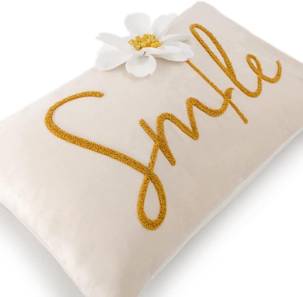 VG|smile-beige|3D Flower Lumbar Throw Pillow Covers White
