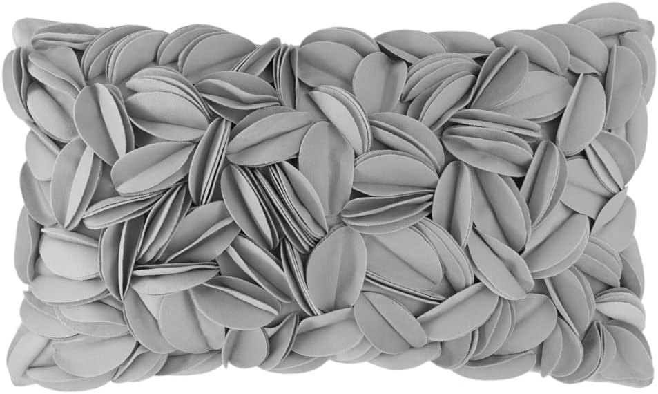 Handmade 3D Floral Throw Pillow Cover - 20" x 12" (Pack of 1) / Grey - Velvet