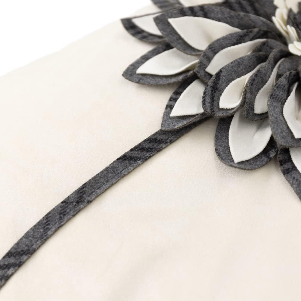 VG|ivory-gray|Decorative Flower Throw Pillow Cover 3D Sunflower Pillow Case Velvet Cushion Floral Pillowcase for Bed Living Room Couch Chair