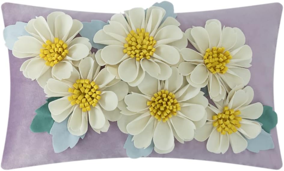 VG|purple|3D Daisy Flower Throw Pillow Cover, White