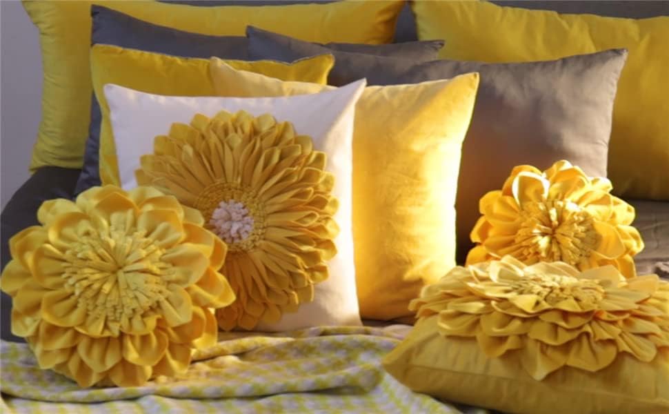 VG|yellow-yellow-beige-canvas|3D Sunflowers Throw Pillow Cover Wine Red