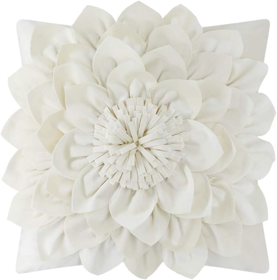 3D Flower Throw Pillow Covers - Cream White