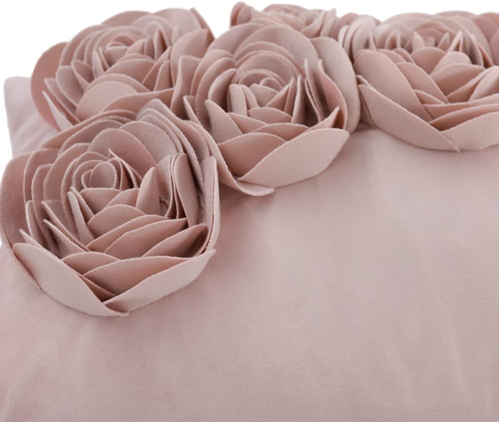 VG|rose-gold|3D Flower Throw Pillow Cover Handmade Floral Soft Velvet Lumbar Cushion for Bed Living Room Chair Couch Decor Gold