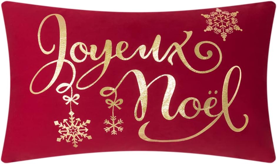 VG|christmas-red|Gold Foil Decorative Accent Throw Pillow Cases Rectangle Cushion Covers for Bed Living Room White