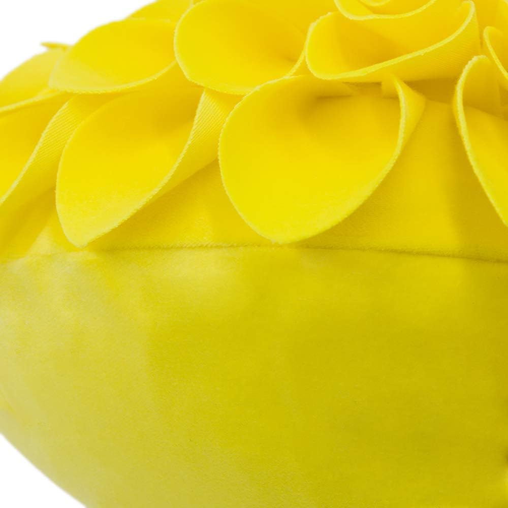 VG|light-yellow|3D Flower Throw Pillow Cover Decorative Round Cushion Floral Accent Pillowcase for Bedroom Living Room Bed Couch Pink Velvet