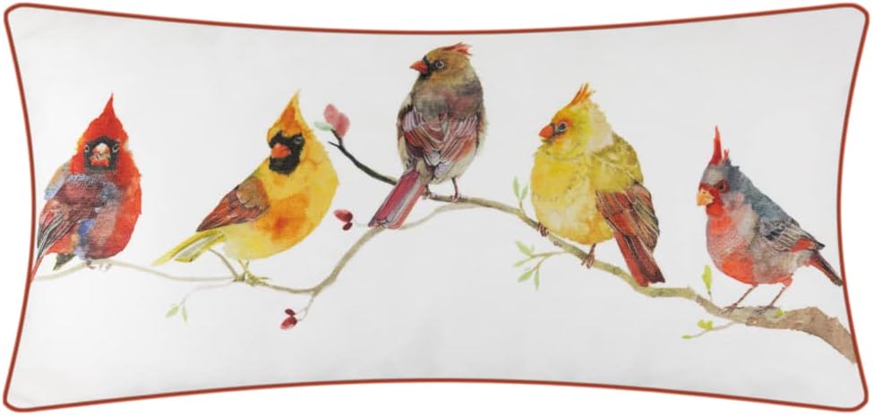 VG|yellow-with-5-birds|Cute Birds Throw Pillow Cover Lumbar Accent Cushion Embroidered Pillowcase for Home Sofa Bed Living Room Dark Blue Orange Beige