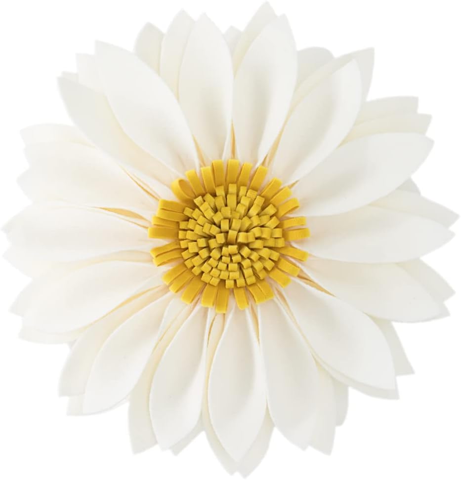 3D Flower Throw Pillow Cover Aesthetic Decorative Daisy Accent Pillow Case Hand Crafted Cushion Round Floral Pillowcase for Home Bed Couch Bedroom Chair - Beige