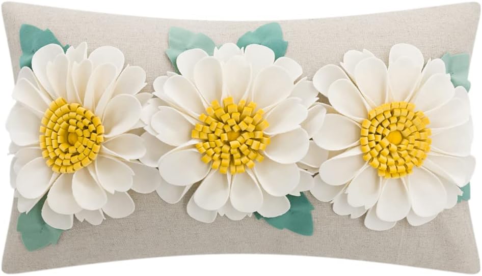 VG|3flower-white-velvet|3D Daisy Flower Throw Pillow Cover, White