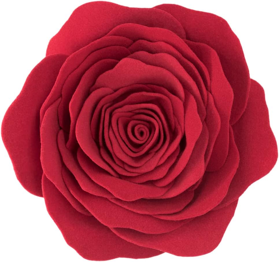 3D Flower Throw Pillow Cover, Beige White - Red