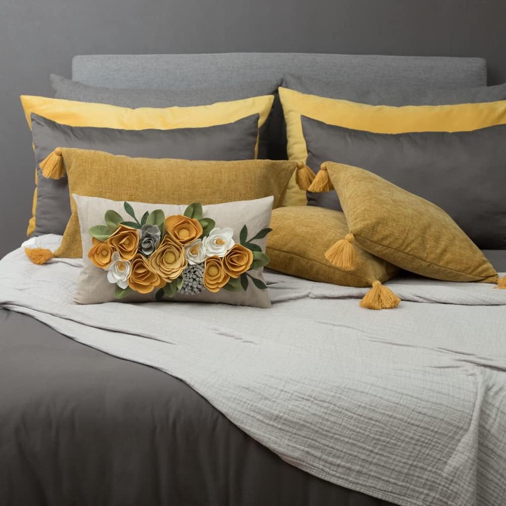 VG|3dflower-a-yellow|Decorative 3D Flower Throw Pillow Covers