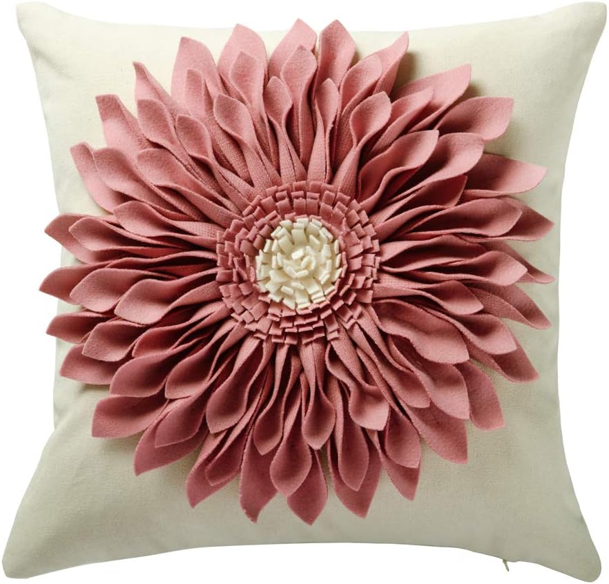 3D Sunflowers Throw Pillow Cover Wine Red - Pink-dark Pink*white Canvas