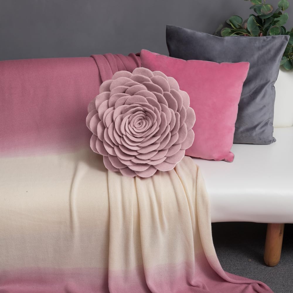 VG|coral-pink|Handmade 3D Flower Throw Pillow Round Cushion