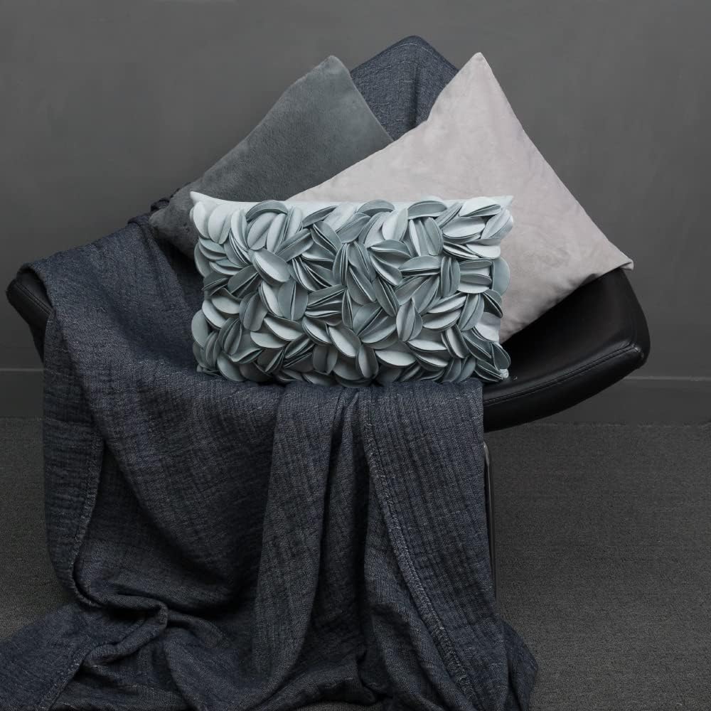 VG|sky-blue-solid-suede|Handmade 3D Floral Throw Pillow Cover