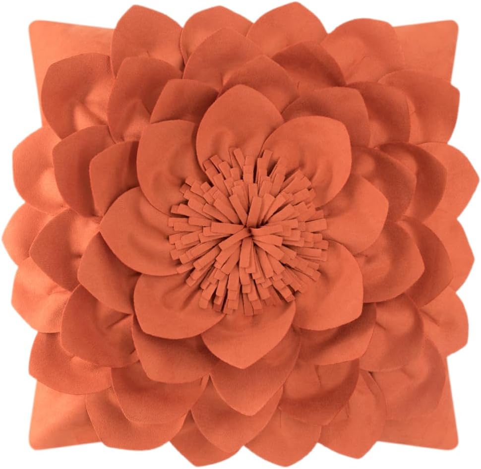 3D Flower Throw Pillow Covers - Pumpkin Orange