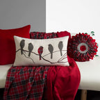VG|light-gray-red-plaid-with-birds|Cute Birds Throw Pillow Cover Lumbar Accent Cushion Embroidered Pillowcase for Home Sofa Bed Living Room Dark Blue Orange Beige