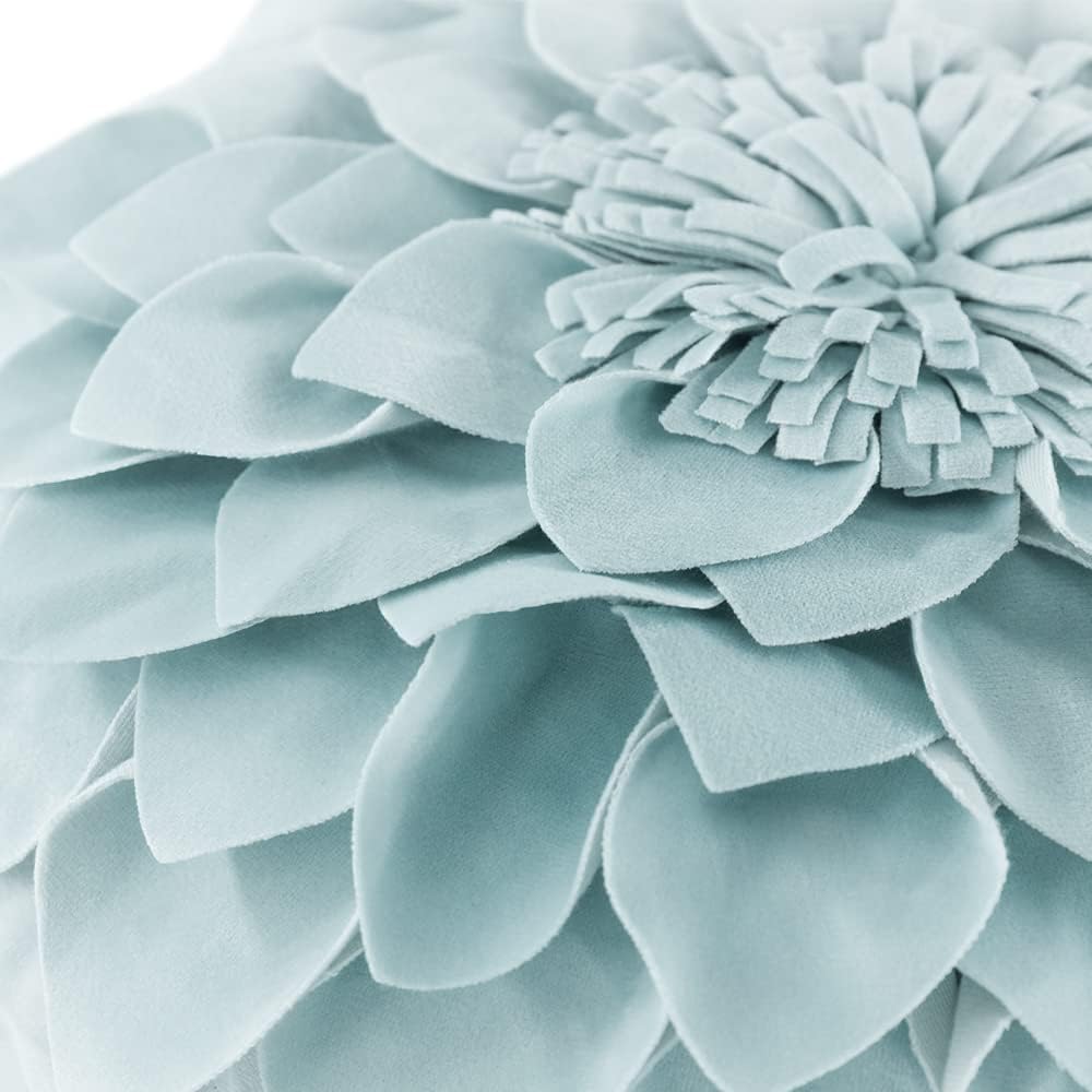 VG|sky-blue|3D Flower Throw Pillow Cover Decorative Round Cushion Floral Accent Pillowcase for Bedroom Living Room Bed Couch Pink Velvet