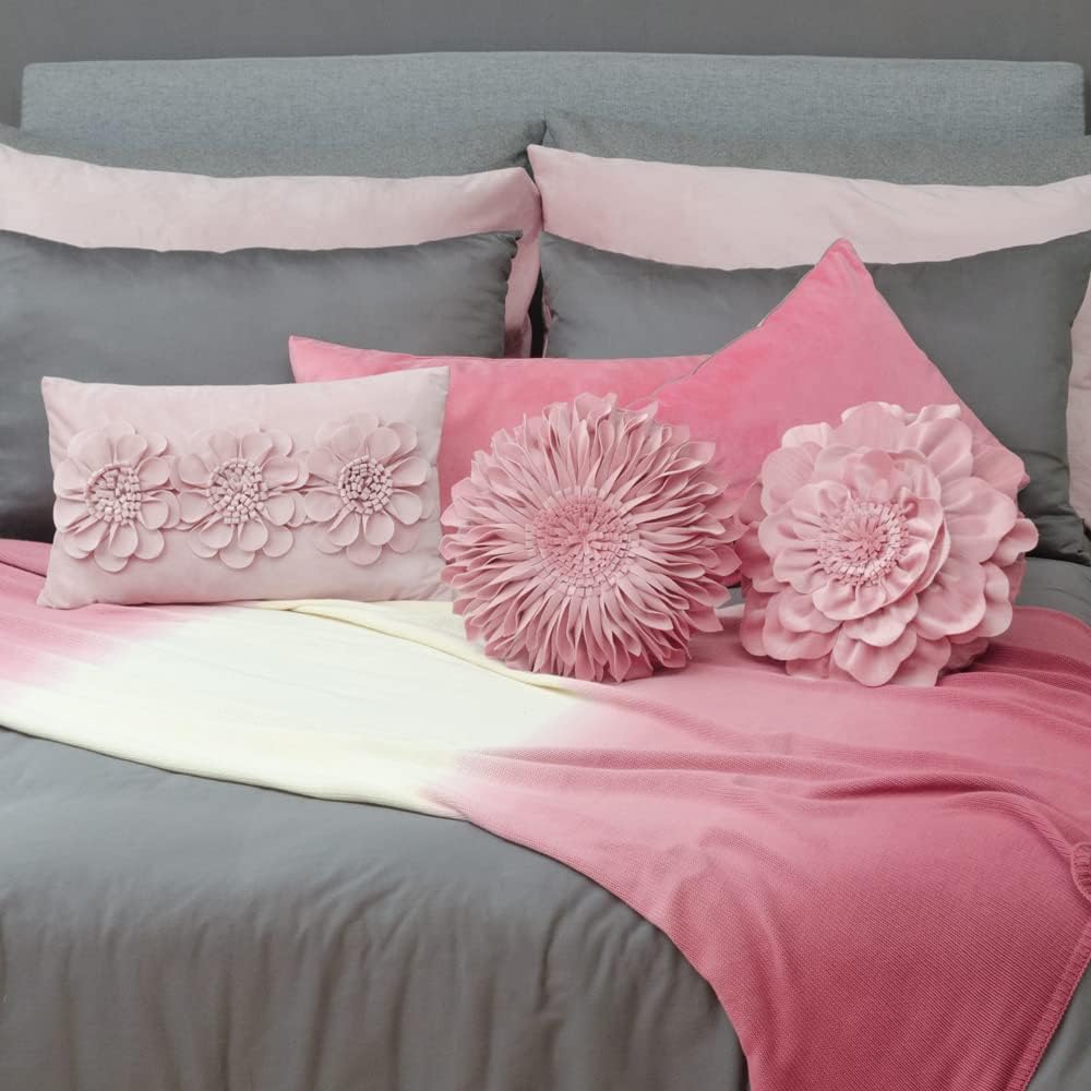 VG|blush-pink|Flower Throw Pillow Cover Decorative Round Pillowcase Floral Cushion for Bed Sofa Couch Car Decor