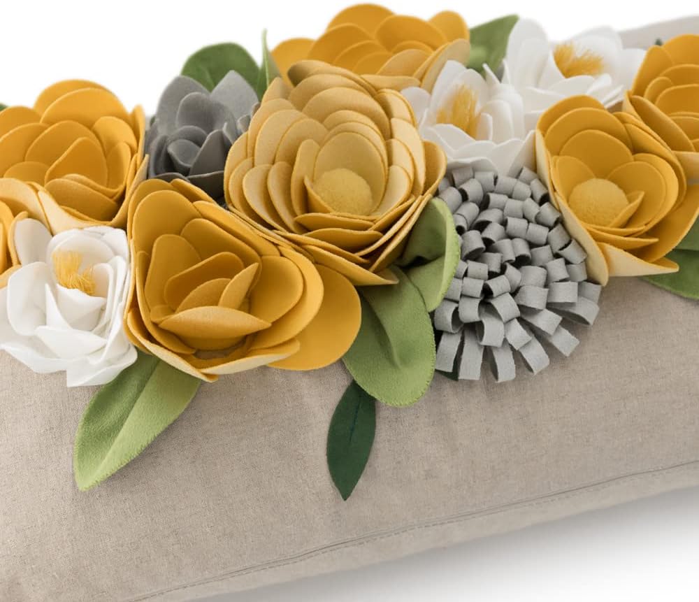 VG|3dflower-a-yellow|Decorative 3D Flower Throw Pillow Covers