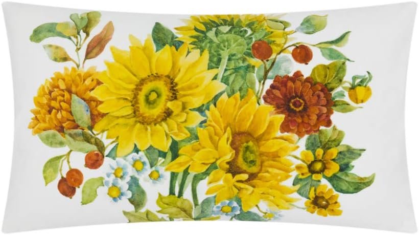 Sunflower Throw Pillow Cover, White - Velvet Yellow 14" X 24"