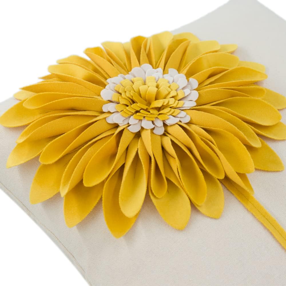VG|yellow|Decorative Flower Throw Pillow Cover 3D Sunflower Pillow Case Velvet Cushion Floral Pillowcase for Bed Living Room Couch Chair