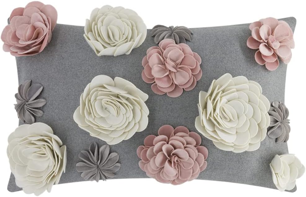 3D Flower Throw Pillow Cover, Colorful - 20" x 12" (Pack of 1) / Colorful - Faux Wool