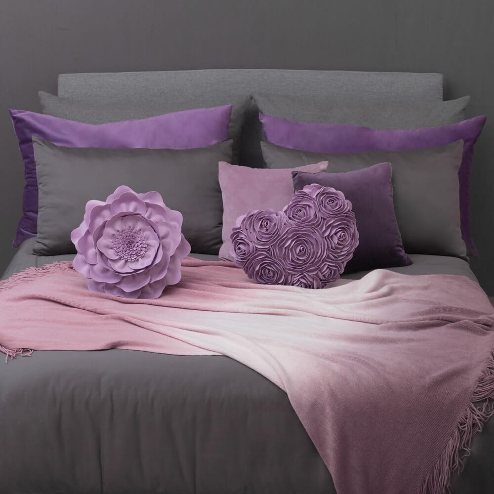 VG|purple-lilac|Heart Flower Throw Pillow Covers