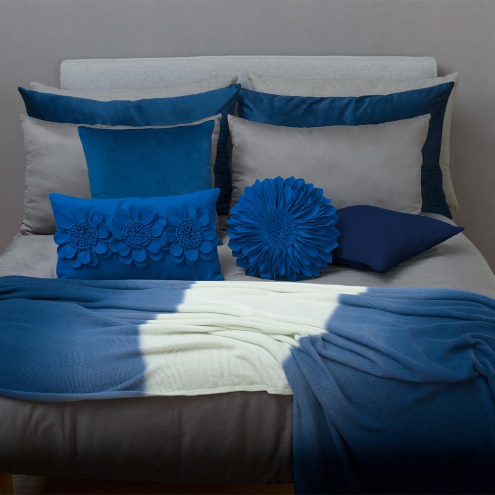 VG|royal-blue|3D Flower Throw Pillow Cover