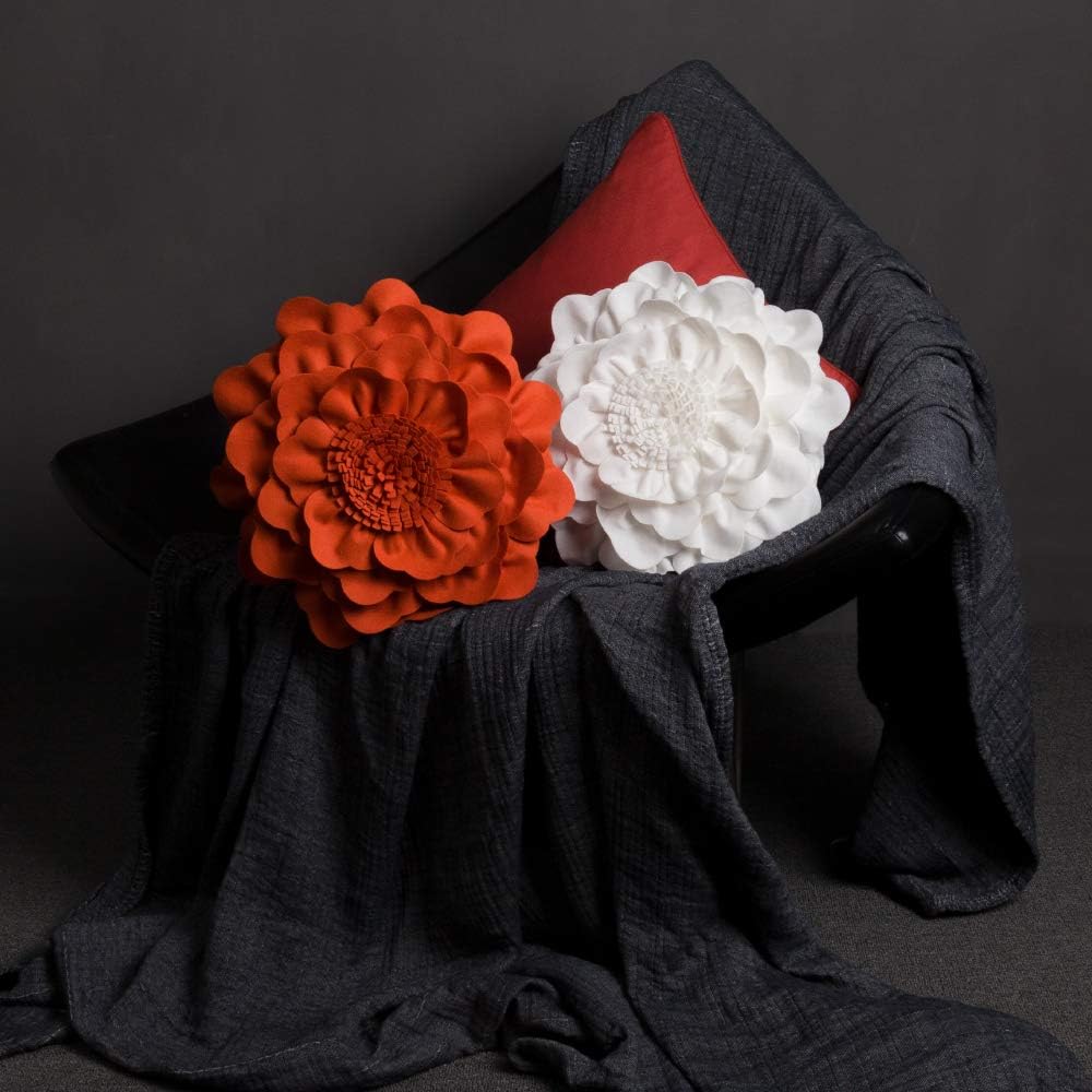 VG|creamy-white|Flower Throw Pillow Cover Decorative Round Pillowcase Floral Cushion for Bed Sofa Couch Car Decor