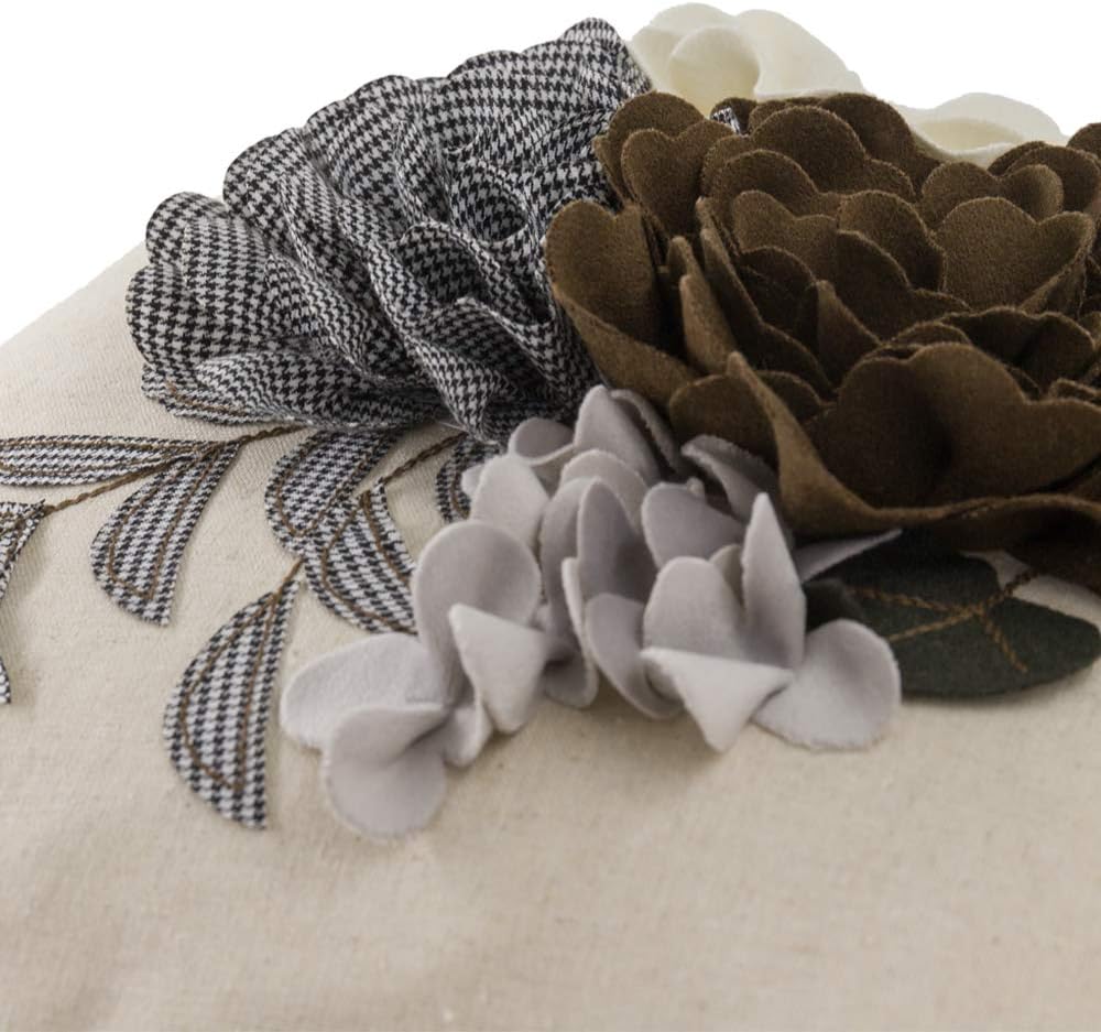 Decorative 3D Flower Throw Pillow Cover Handmade Floral Accent Cushion Case for Living Room Sofa Couch Chair Gray