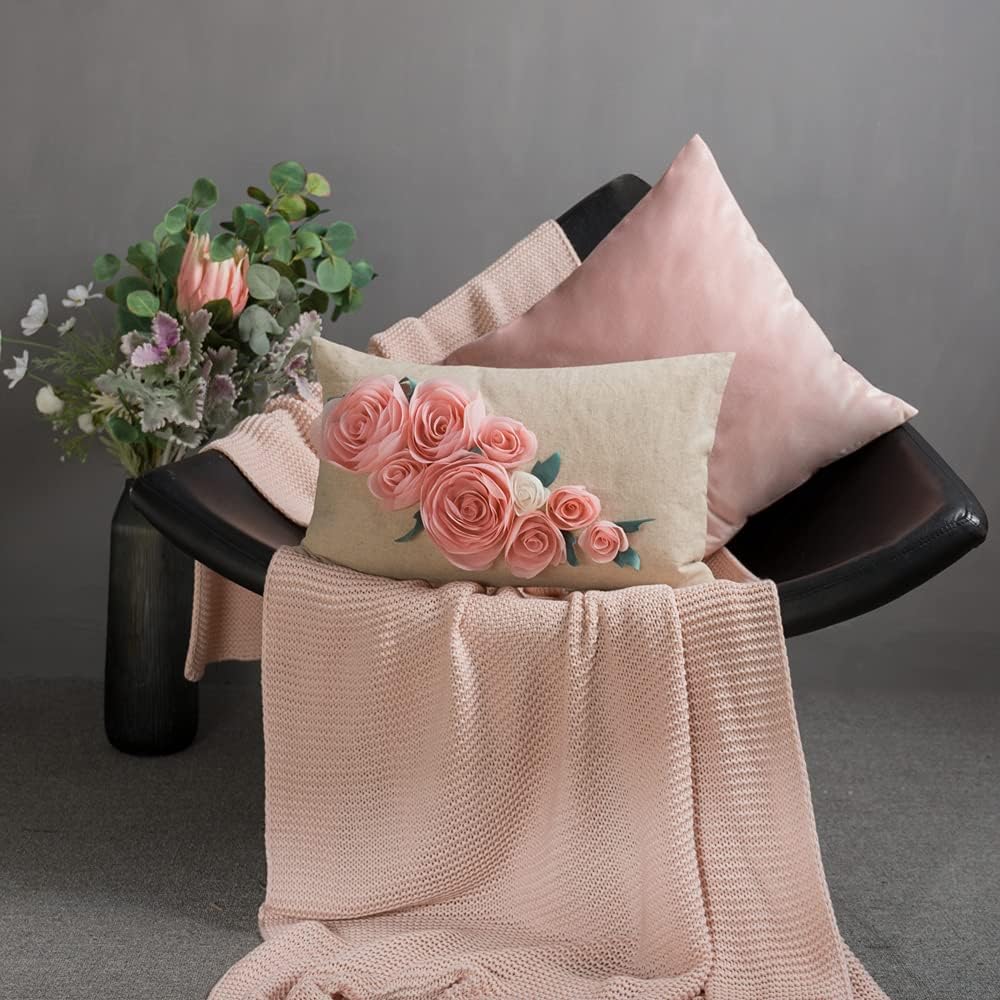 De or tive 3D Flower Throw Pillow overs ent Flor l Pink Pillow ses for ou h Bed Home Living Room F rmhouse De or h